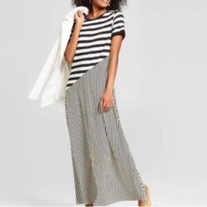 Who What Wear Asymmetrical Striped Jersey Maxi Dress